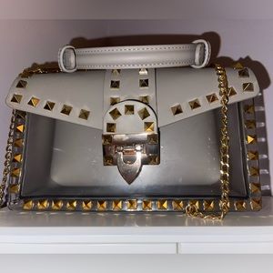 MOST WANTED Grey and Gold Studded Clear Crossbody Purse